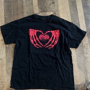 Neon Riot Red Skeleton Hands Heart Graphic T-Shirt Size L Goth Emo Hot Topic